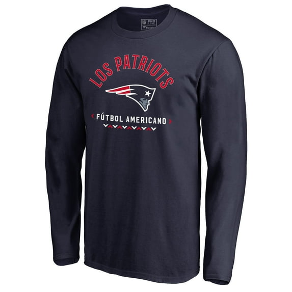 Men's Navy New England Patriots Futbol Americano Long Sleeve T-Shirt
