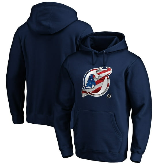 Men's Navy New Jersey Devils Banner Wave Logo Pullover Hoodie