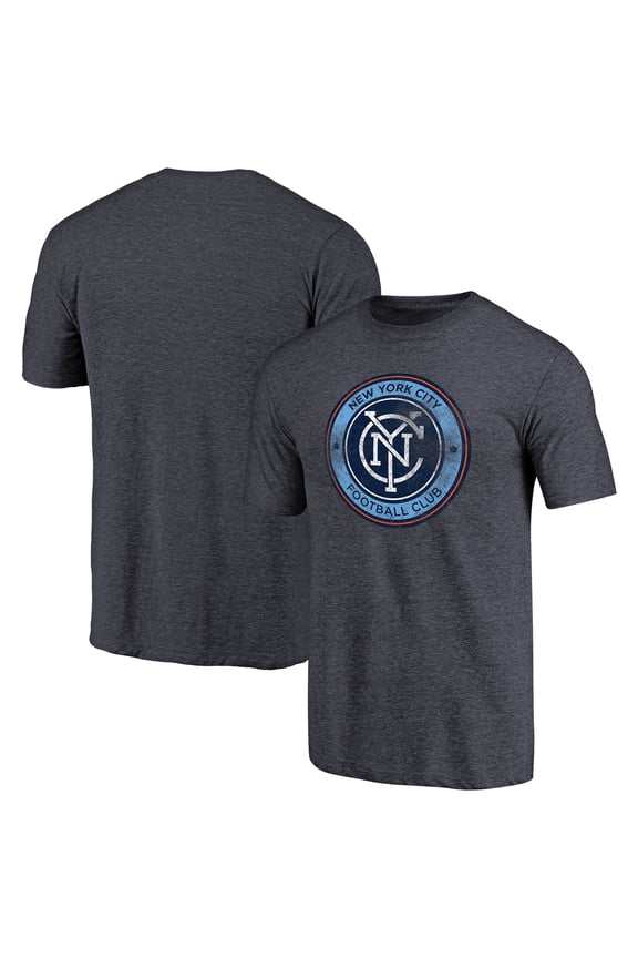 Men's Navy New York City FC Distressed Primary Logo Tri-Blend T-Shirt