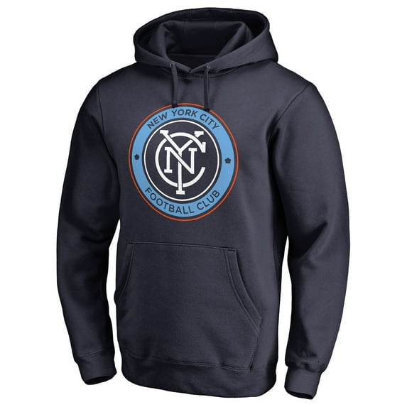 Men's Navy New York City FC Primary Logo Fitted Pullover Hoodie