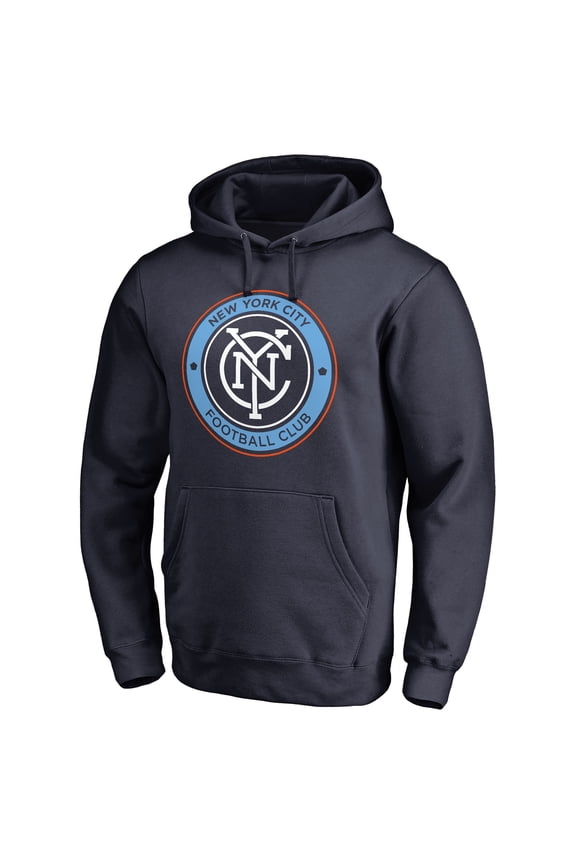 Men's Navy New York City FC Primary Logo Fitted Pullover Hoodie
