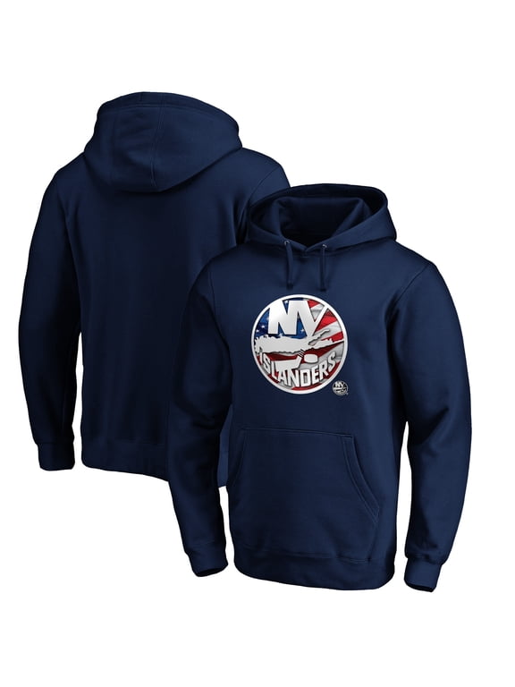 Men's Navy New York Islanders Banner Wave Logo Pullover Hoodie