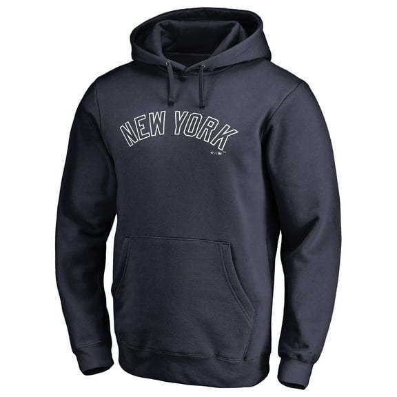 Men's Navy New York Yankees Official Wordmark Fitted Pullover Hoodie