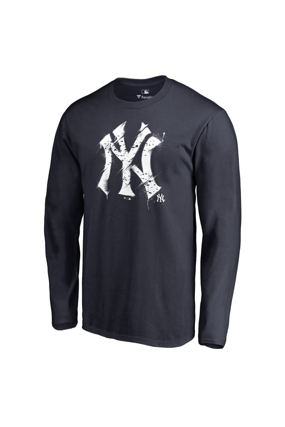 Men's Navy New York Yankees Splatter Logo Long Sleeve T-Shirt
