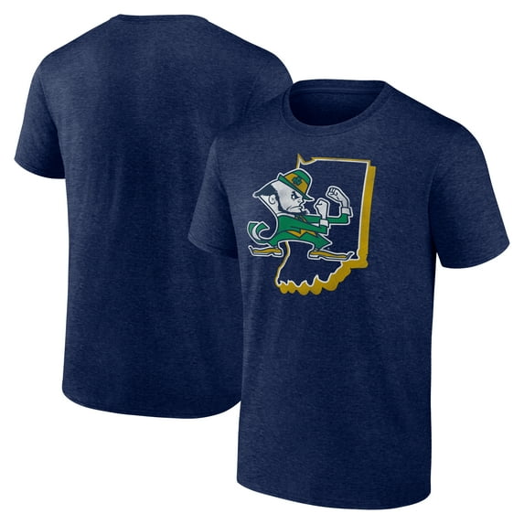 Men's Navy Notre Dame Fighting Irish Inlay State Fade Tri-Blend T-Shirt
