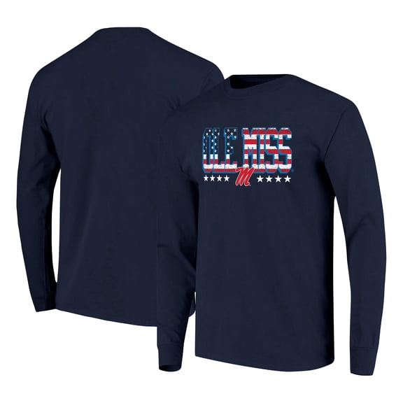Men's Navy Ole Miss Rebels Tall Type Flag Long Sleeve T-Shirt