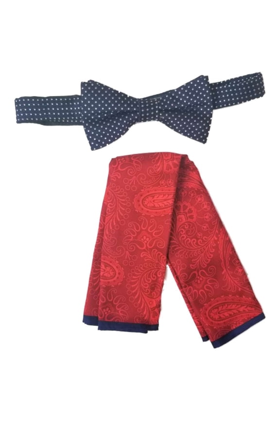 Men's Navy Polka Dot Bow Tie with Pocket Square Necktie