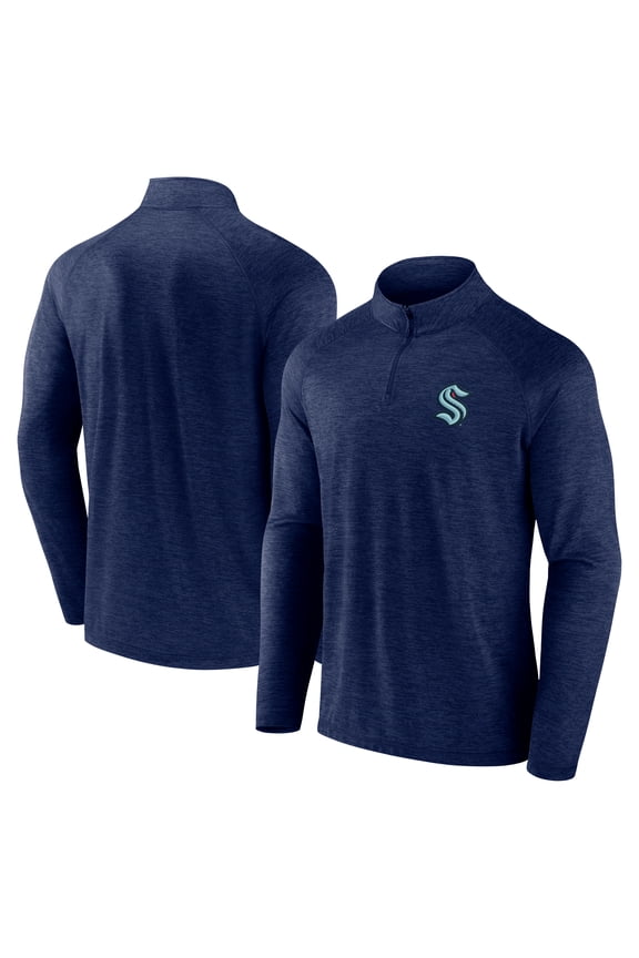 Men's Logo Athletic Navy Seattle Kraken Head-to-Head Raglan Quarter-Zip Top