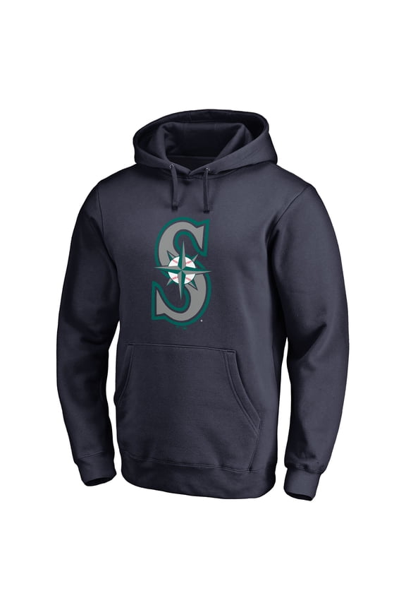 Men's Navy Seattle Mariners Official Logo Fitted Pullover Hoodie
