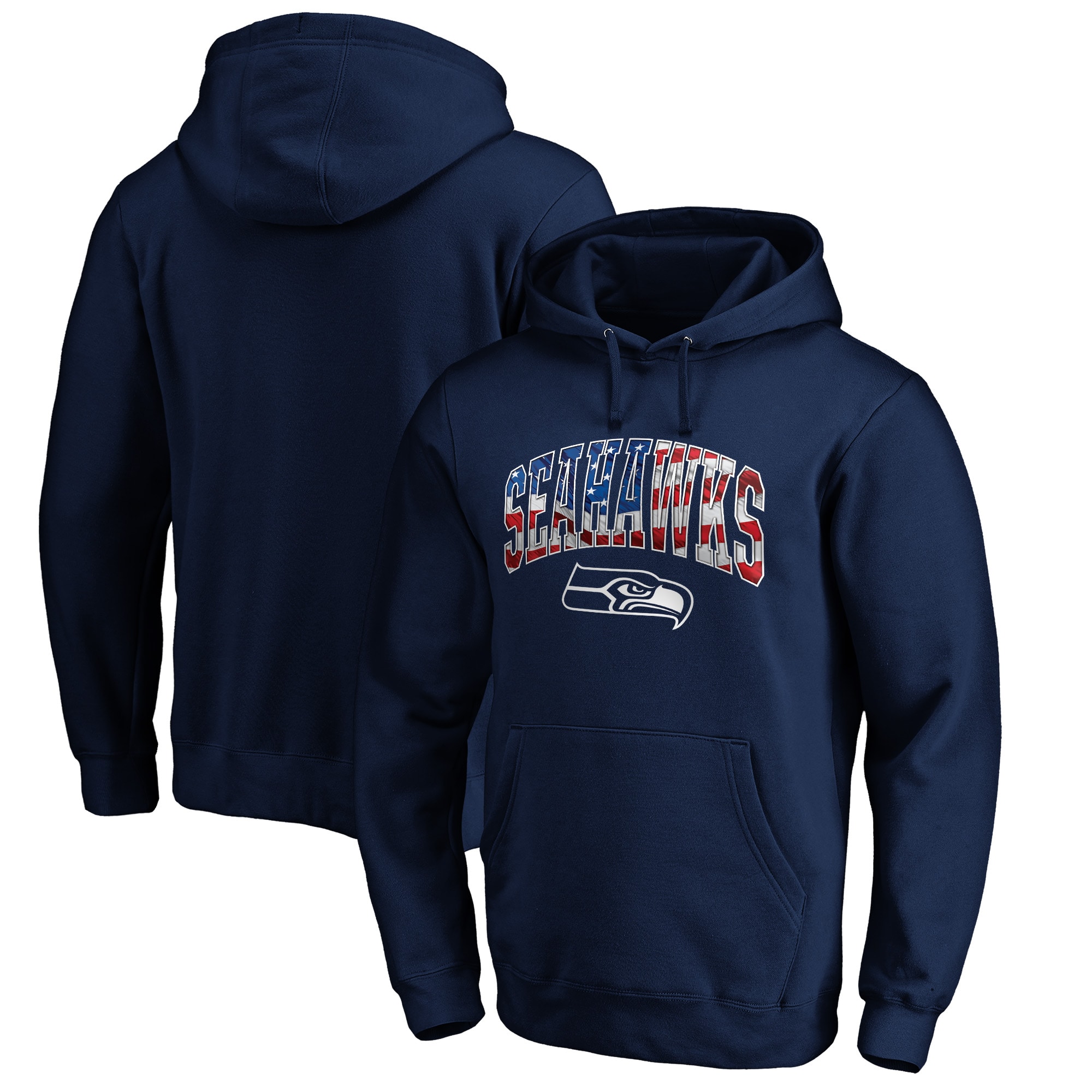 Men's Navy Seattle Seahawks Banner Wave Fitted Pullover Hoodie