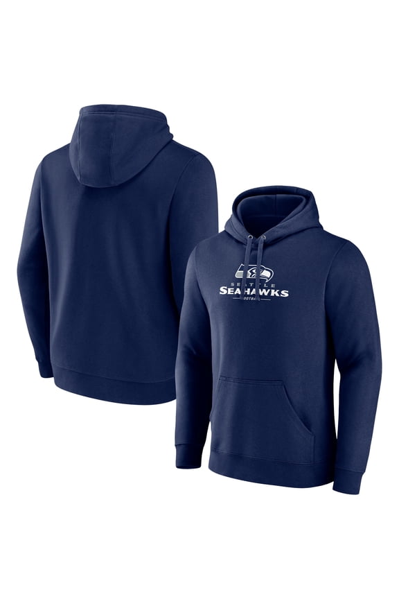 Men's Navy Seattle Seahawks Logo Team Lockup Fitted Pullover Hoodie