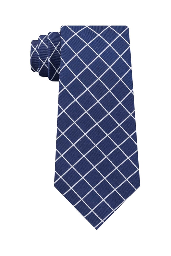 Men's Navy Simplistic Thin Plaid Grid Neck Tie Silk Not Applicable