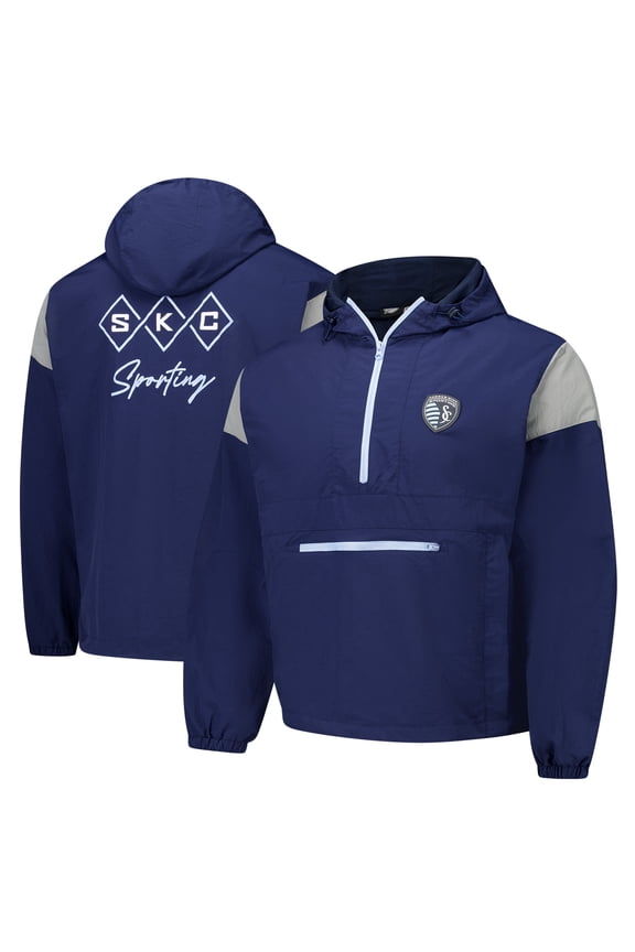 Men's Navy Sporting Kansas City Argyle Collection Anorak Half-Zip Hoodie Jacket