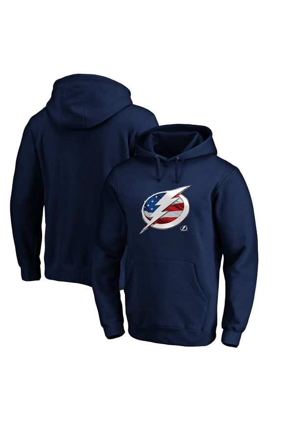Men's Navy Tampa Bay Lightning Banner Wave Logo Pullover Hoodie