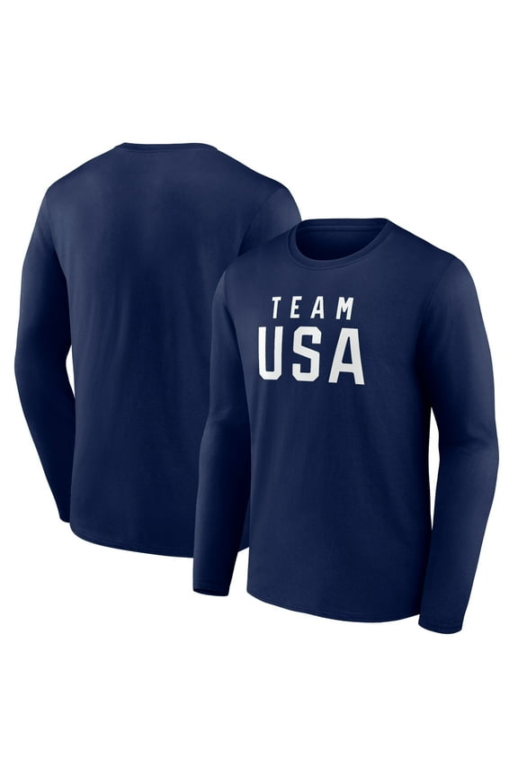 Men's  Navy Team USA 2024 Olympics Wordmark Long Sleeve T-Shirt