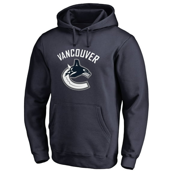 Men's Navy Vancouver Canucks Primary Logo Fitted Pullover Hoodie