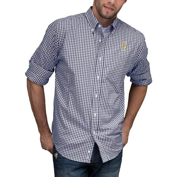Men's Navy/White Cal State Fullerton Titans NCAA Gingham Button-Down Check Shirt