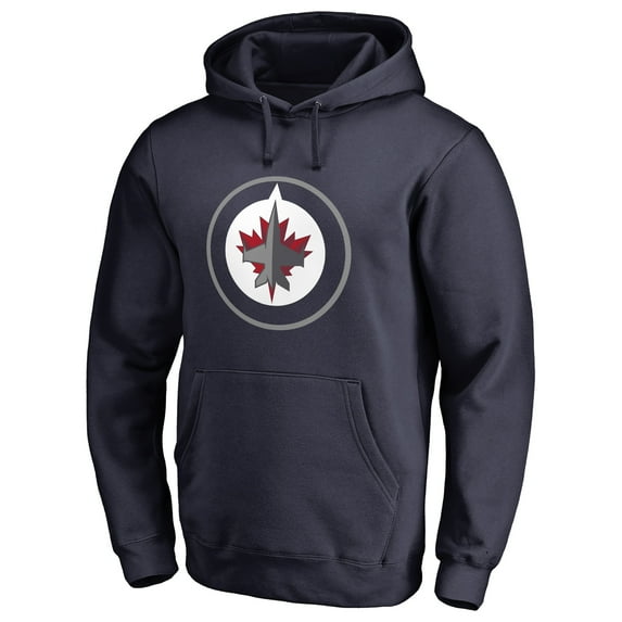 Men's Navy Winnipeg Jets Primary Team Logo Fleece Fitted Pullover Hoodie