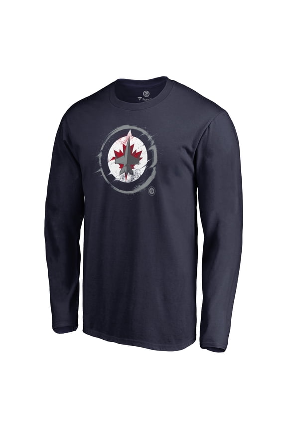 Men's Navy Winnipeg Jets Splatter Logo Long Sleeve T-Shirt