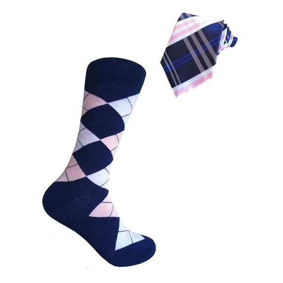 Men's Navy with Light Pink and White Color Wedding Groomsman Christmas Holiday Party Event Businessman Officers Giftable Necktie With Socks Gift Set