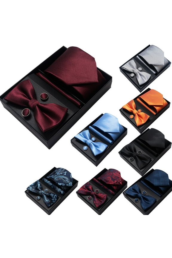 Men's Neck Bow Tie Set Gift Box 5-Piece Set Neckties Business Dress Neckties, Wedding Groom and Groomsmen Gifts