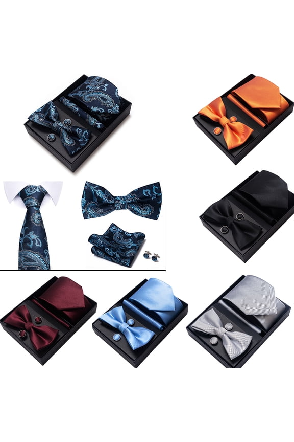 Men's Neck Bow Tie Set Gift Box 5-Piece Set Neckties Business Dress Neckties, Wedding Groom and Groomsmen Gifts