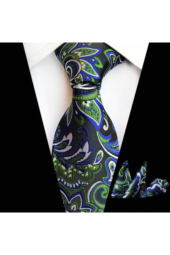 Men's Necktie Handkerchief High Grade Floral Paisley Tie Pocket Square Set