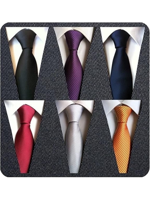 Men's Necktie Set Classic Silk Polyester Tie Woven Stripe Jacquard Neck Ties for Office Wedding Casual (6 PCS)