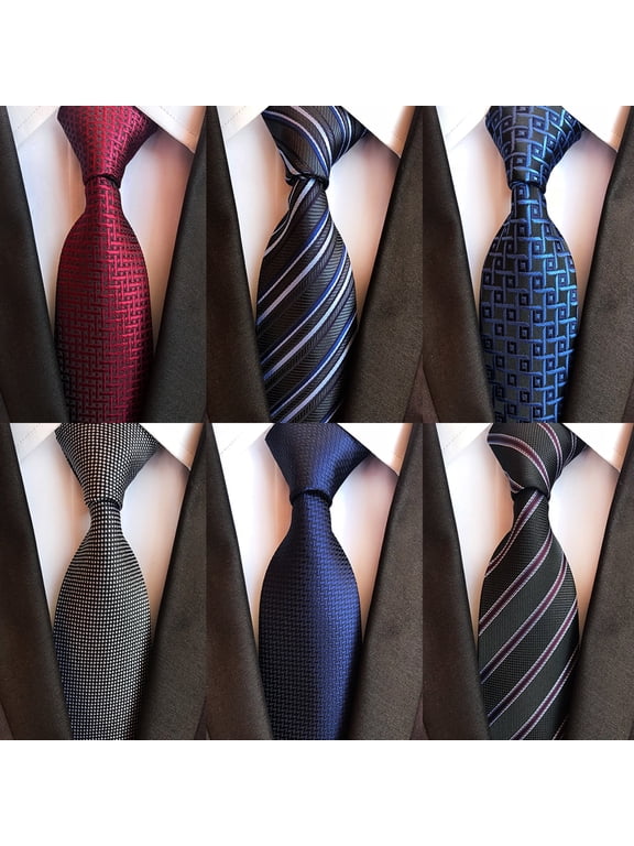 Men's Necktie Set Classic Silk Polyester Tie Woven Stripe Jacquard Neck Ties for Office Wedding Casual (6 PCS)