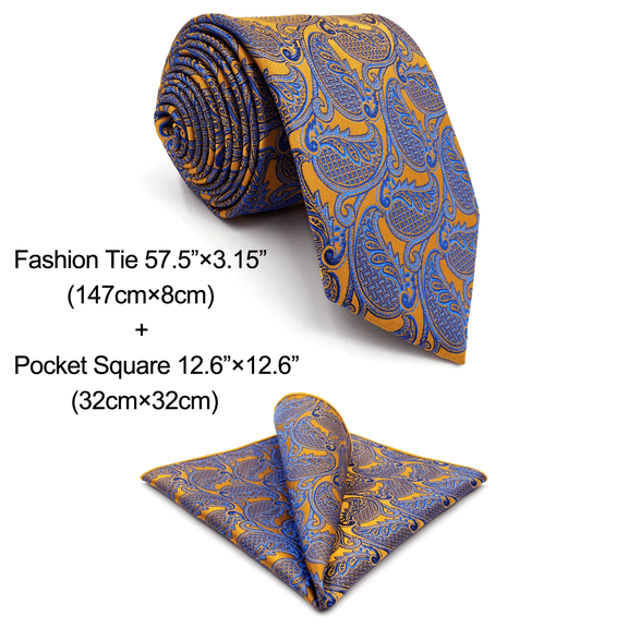 Men's Neckties Ties Orange Pumpkin Paisley Classic Size 57.5" with Pocket Square