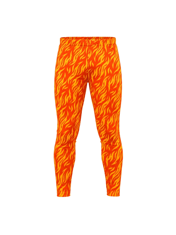 Men's Neon 80s Wrestling Pants Halloween Costume Retro Workout Tights (Orange/Yellow)