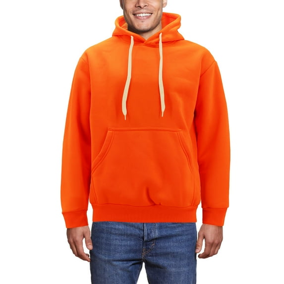 Men’s Neon High Visibility Sweater Pullover & Zipper Hoodie Fleece Sweatshirt (Neon Orange/White Drawstring Pullover, 6XL)