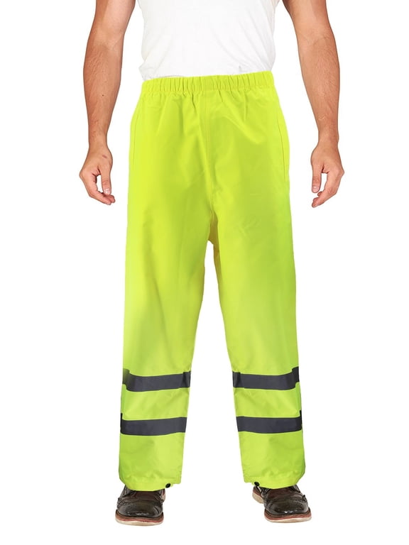 Men's Neon Reflective High Visibility Water Resistant Safety Work Pants (L)
