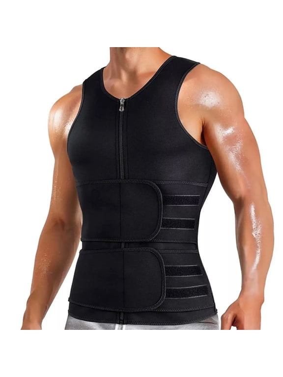 Men's Neoprene Body Shaper Vest - Double-Breasted Compression Tank Top for Torso Trimmer