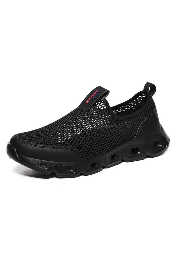 Men's Net Shoes Large Size Breathable Sports Shoes Soft Comfortable and Light With Casual Shoes Lazy shoes Black 11 UK