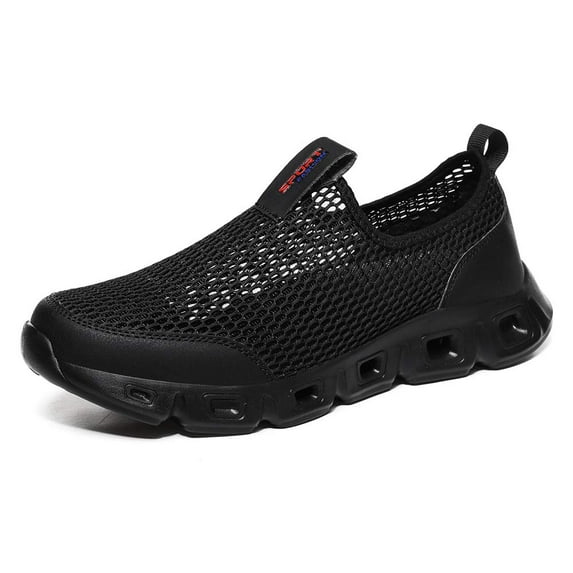 Men's Net Shoes Large Size Breathable Sports Shoes Soft Comfortable and Light With Casual Shoes Lazy shoes Black 8.5 UK