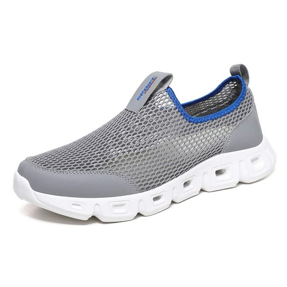 Men's Net Shoes Large Size Breathable Sports Shoes Soft Comfortable and Light With Casual Shoes Lazy shoes Gray 7 UK