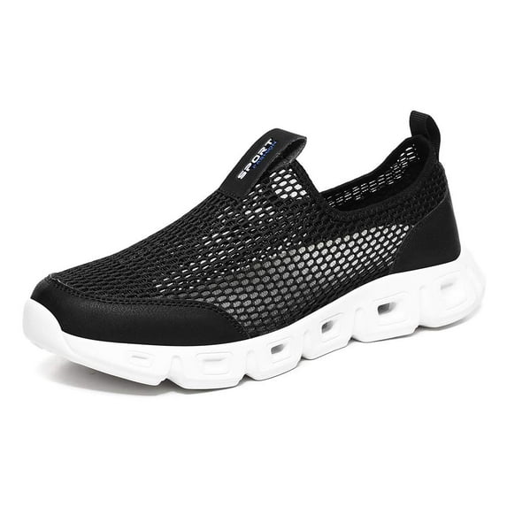 Men's Net Shoes Large Size Breathable Sports Shoes Soft Comfortable and Light With Casual Shoes Lazy shoes White 11 UK