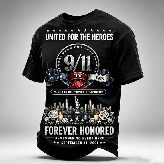 Men's Never Forget 911 Memorial T Shirts 25th Anniversary Usa Shirts Casual Tops Honor Faith American Flag 911 Memorial Shirts