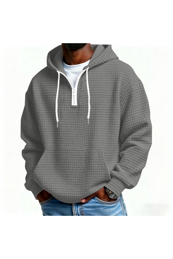 Men's New American Trend Loose Leisure Zipper Solid Color Hooded Hoodie, Casual Pullover Jacket, Stylish Streetwear Top, Comfortable Long Sleeve Sweatshirt,Gray,S