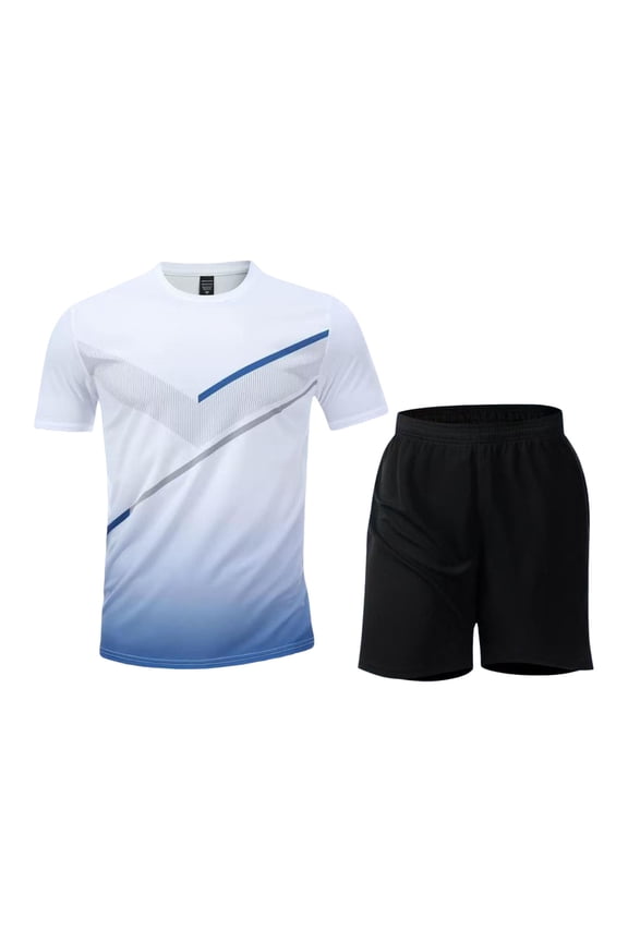 Men's New Athletic Tracksuit Set Short Sleeve T-Shirt & Shorts Breathable Workout Outfit Lightweight Gym Running Training Suit,White,3XL