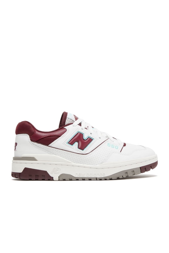 550 Men's Sneakers, White/Burgundy/Turquoise, Size 8