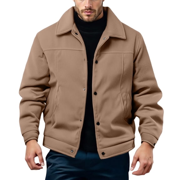 Men's New Casual Fashionable Comfortable Notch Collar Thin-Style Jacket, Khaki, Size L
