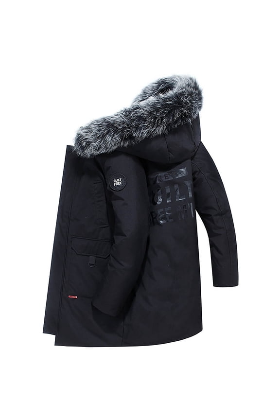 Men's New Down Jacket in the Long Loose Sable Big Hair Collar, Thick Warm Men's White Down Coat