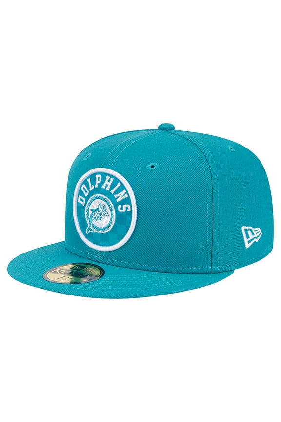 Men's New Era Aqua Miami Dolphins Checkered 59FIFTY Fitted Hat