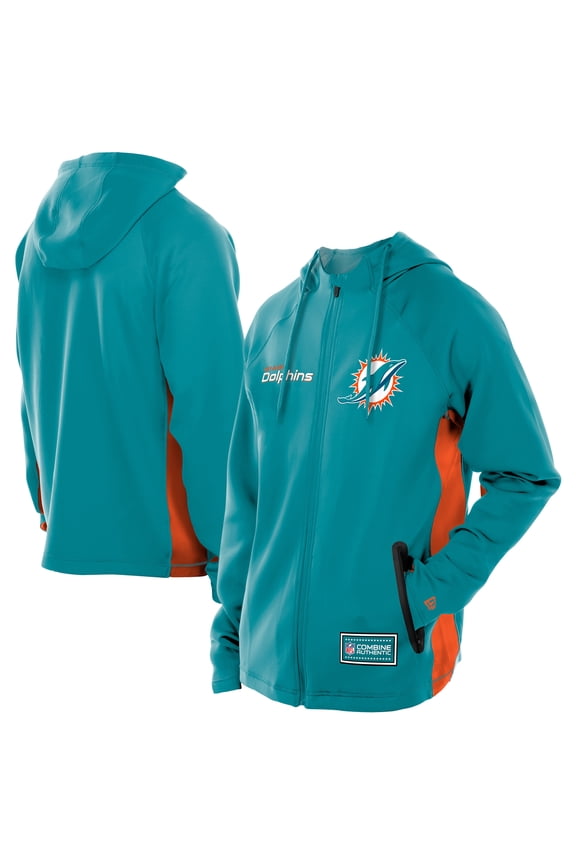 Men's New Era Aqua Miami Dolphins Combine Authentic Raglan Scuba Full-Zip Hoodie