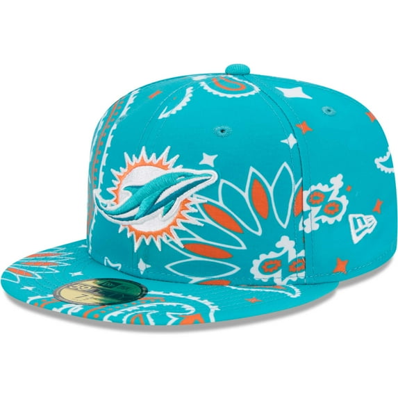 Men's New Era Aqua Miami Dolphins Paisley 59FIFTY Fitted Hat