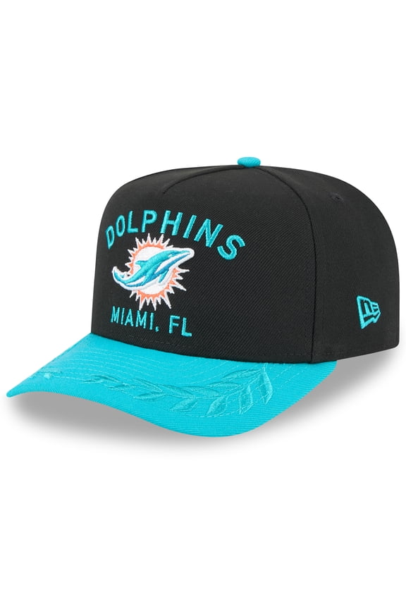 Men's New Era Black/Aqua Miami Dolphins 2025 NFL Draft A-Frame 9FIFTY Snapback Hat