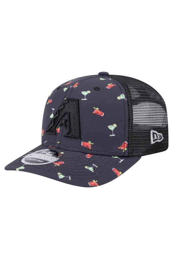 Men's New Era Black Arizona Diamondbacks Adventure Drinks Pattern 9SEVENTY Stretch-Snap Hat