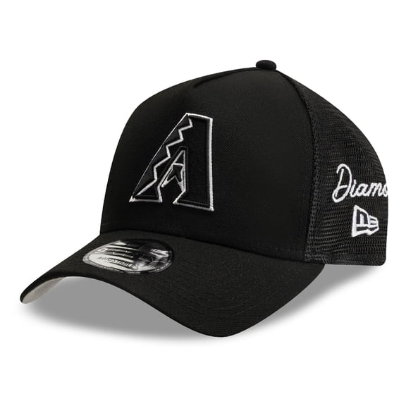 Men's New Era Black Arizona Diamondbacks Side Script 9FORTY A-Frame Trucker Adjustable Hat